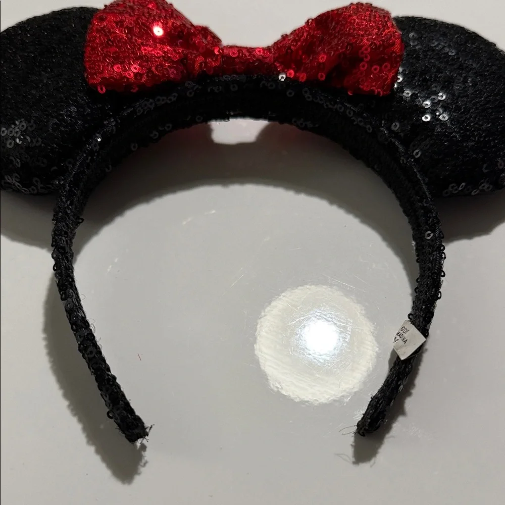 Disney Black Sequin Minnie Ears Headband with Red Sequin Bow